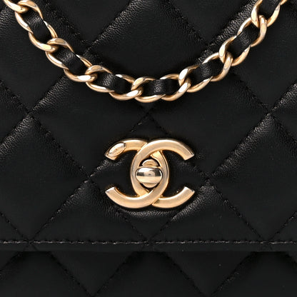 Chanel Lambskin Quilted CC Pearl Crush Wallet on Chain WOC Black 11 of 13