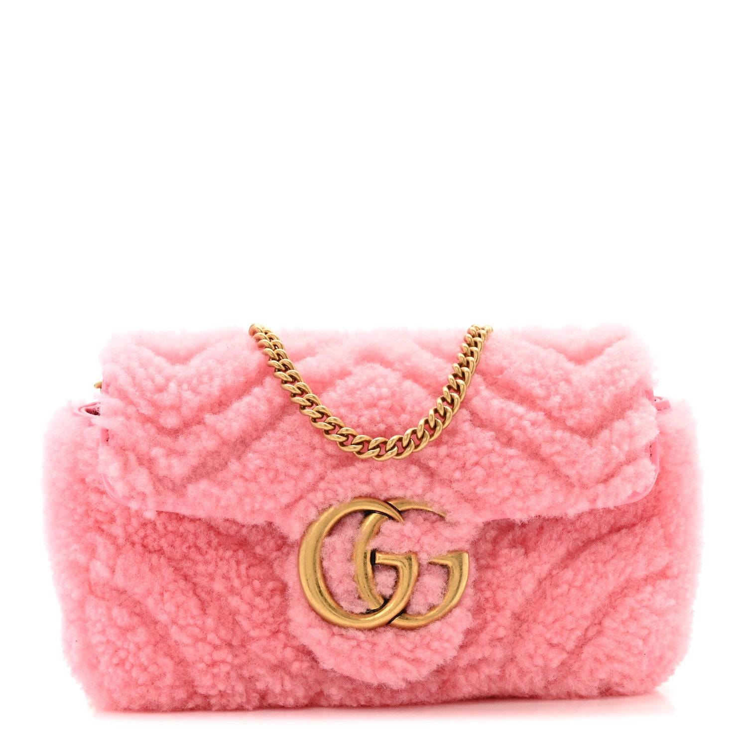 Gucci Shearling Matelasse Super Mini GG Marmont Shoulder Bag Lotus Pink 1 of 11