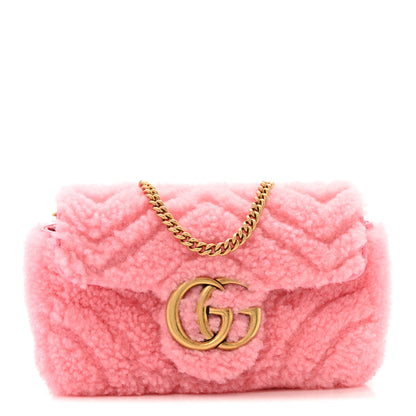Gucci Shearling Matelasse Super Mini GG Marmont Shoulder Bag Lotus Pink 1 of 11