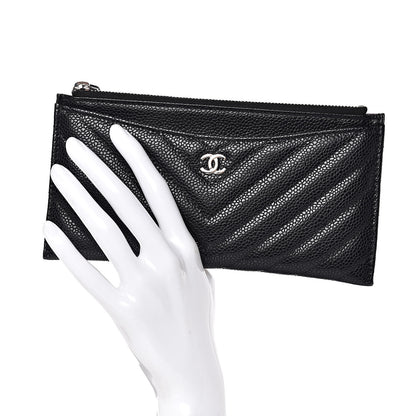 Chanel Caviar Chevron Quilted Zip Pouch Black 2 of 10