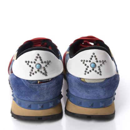 Valentino Garavani Denim Suede Camustars Mens Rockrunner Sneakers 44 Blue Red 5 of 8
