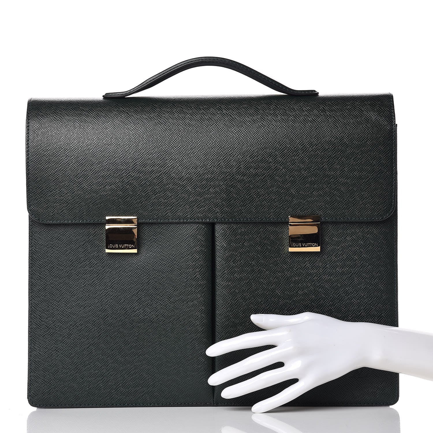 Louis Vuitton Taiga Serviette Khazan 1 Soufflet Briefcase Vert 3 of 13