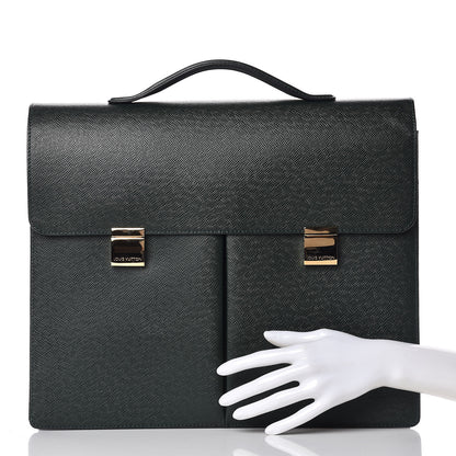 Louis Vuitton Taiga Serviette Khazan 1 Soufflet Briefcase Vert 3 of 13