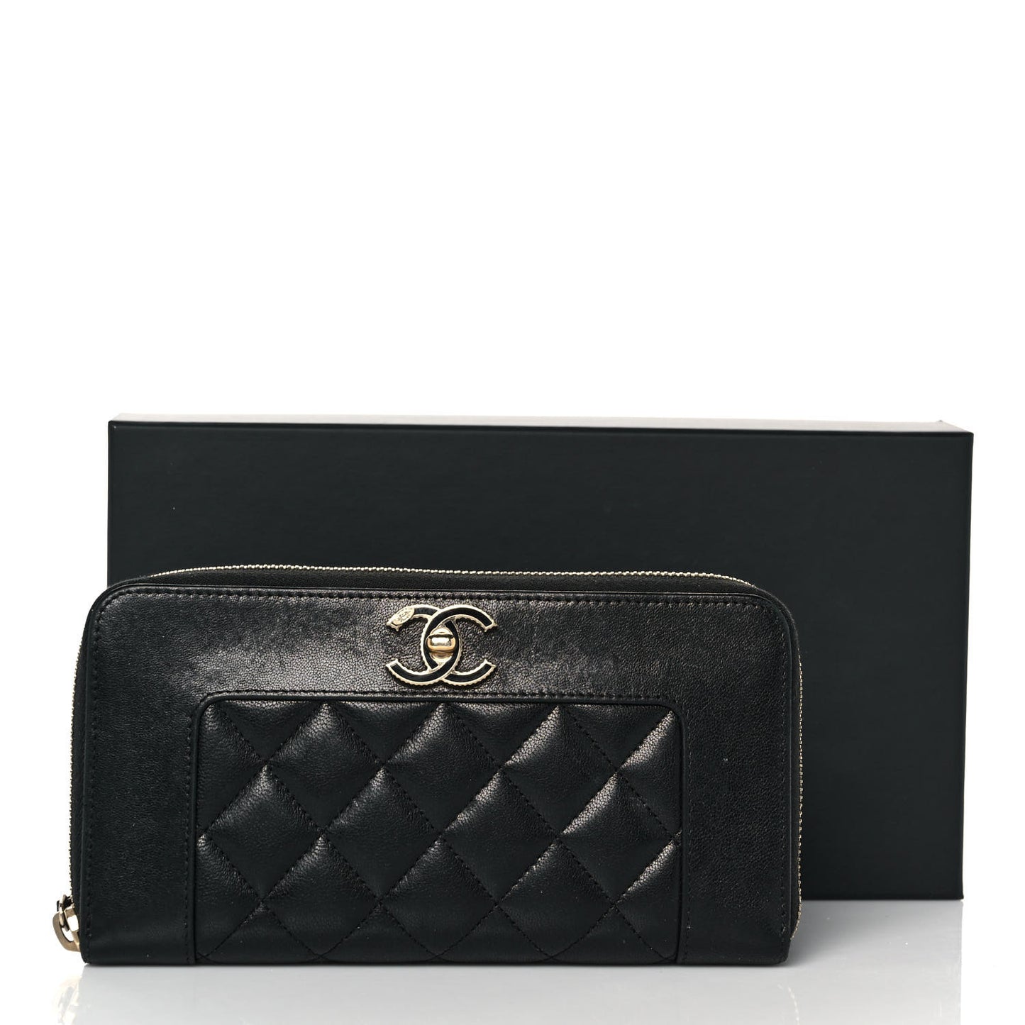Sheepskin Quilted Mademoiselle Vintage Zip Around Wallet Black