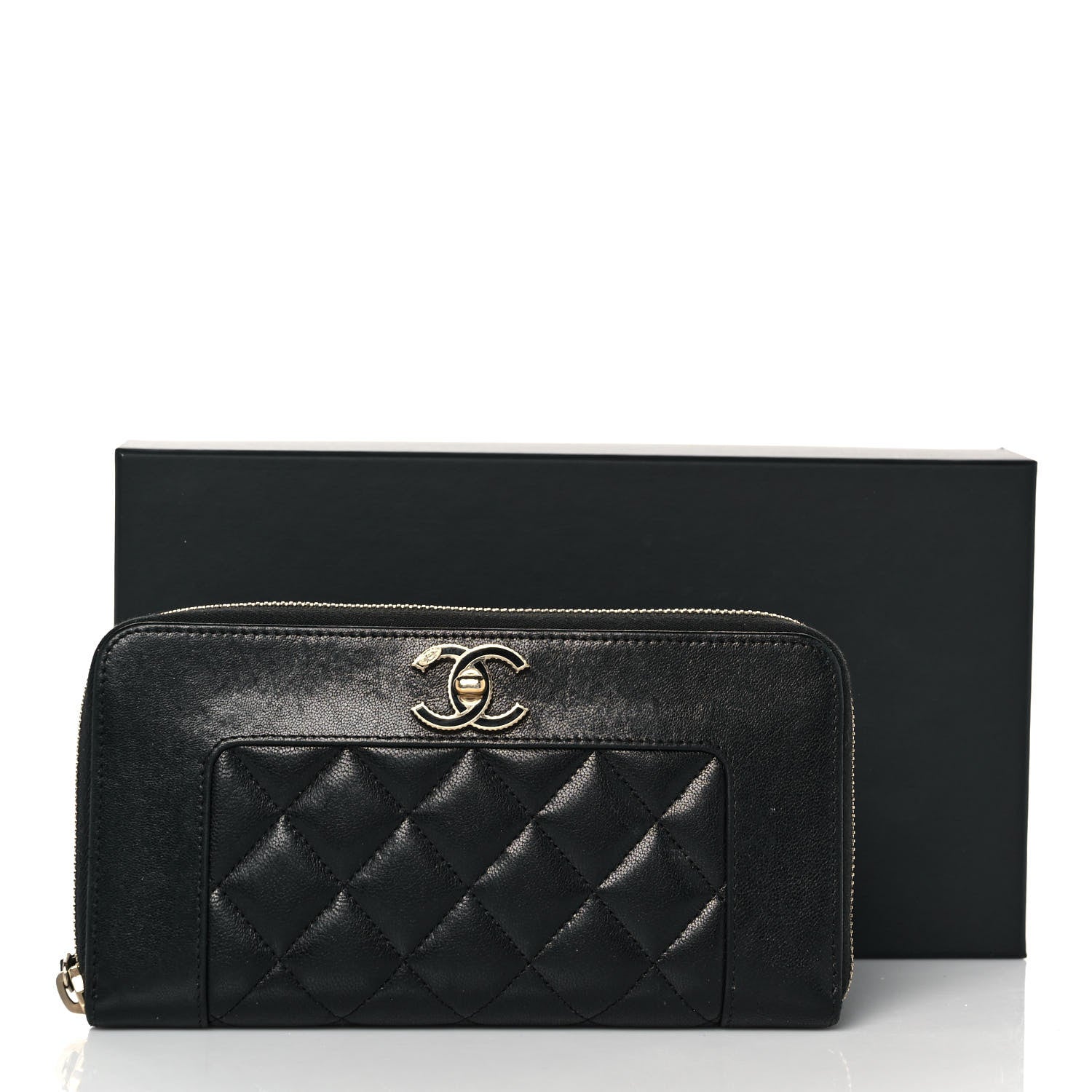 Chanel Sheepskin Quilted Mademoiselle Vintage Zip Around Wallet Black 11 of 11