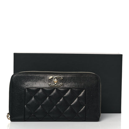 Chanel Sheepskin Quilted Mademoiselle Vintage Zip Around Wallet Black 11 of 11
