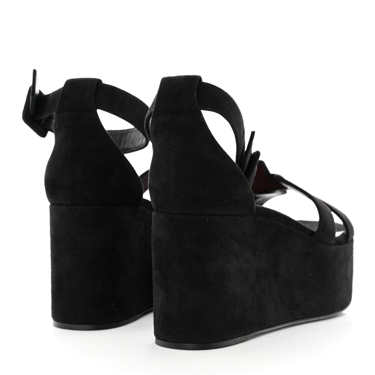 Suede Wedge Sandals 37 Black