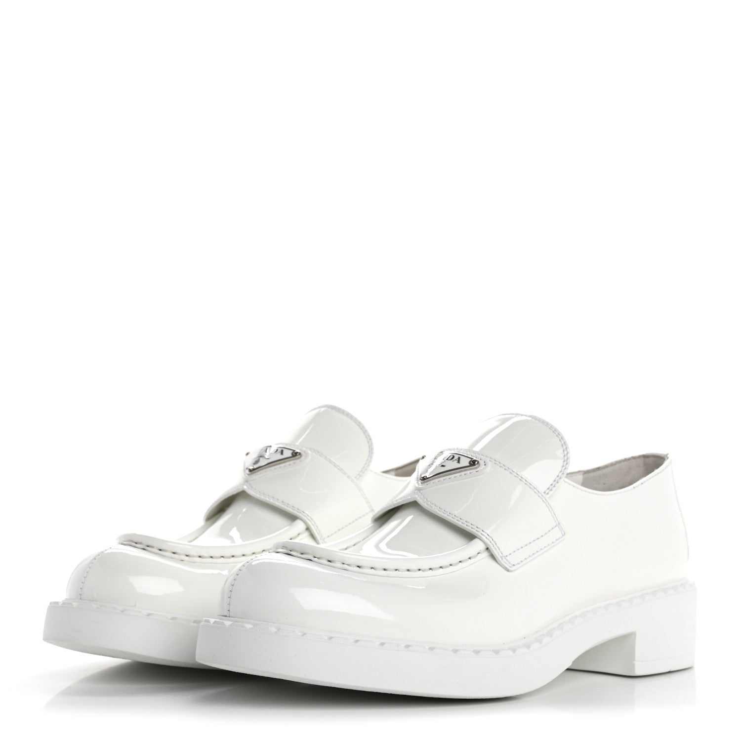 Prada Vernice Triangle 50mm Loafers 39.5 White 3 of 9