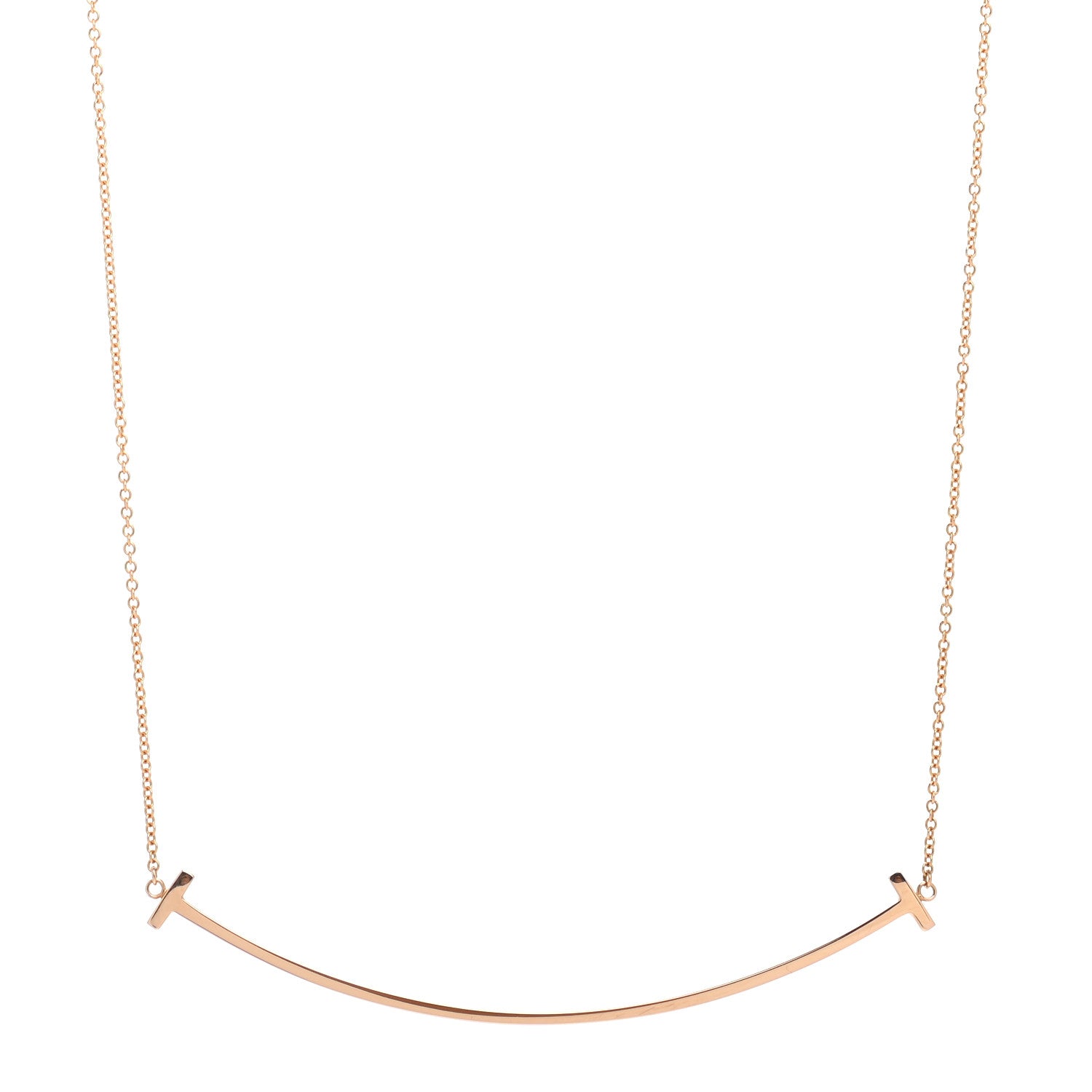 Tiffany 18K Rose Gold Large T Smile Pendant Necklace 1 of 5