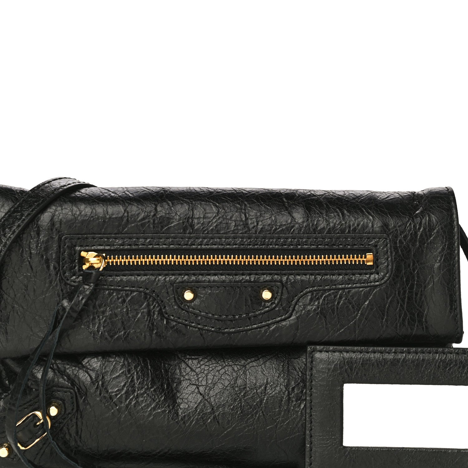 Balenciaga Agneau Classic Gold Hardware Mini Envelope Strap Clutch Black 7 of 9