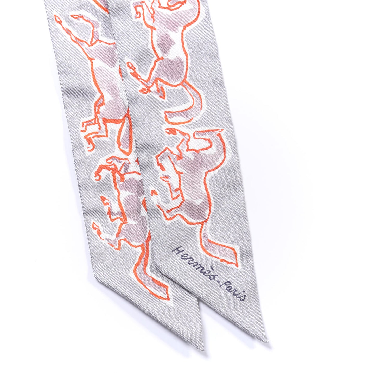Silk Chevaux En Liberte Twilly Gris Perle Rouge White
