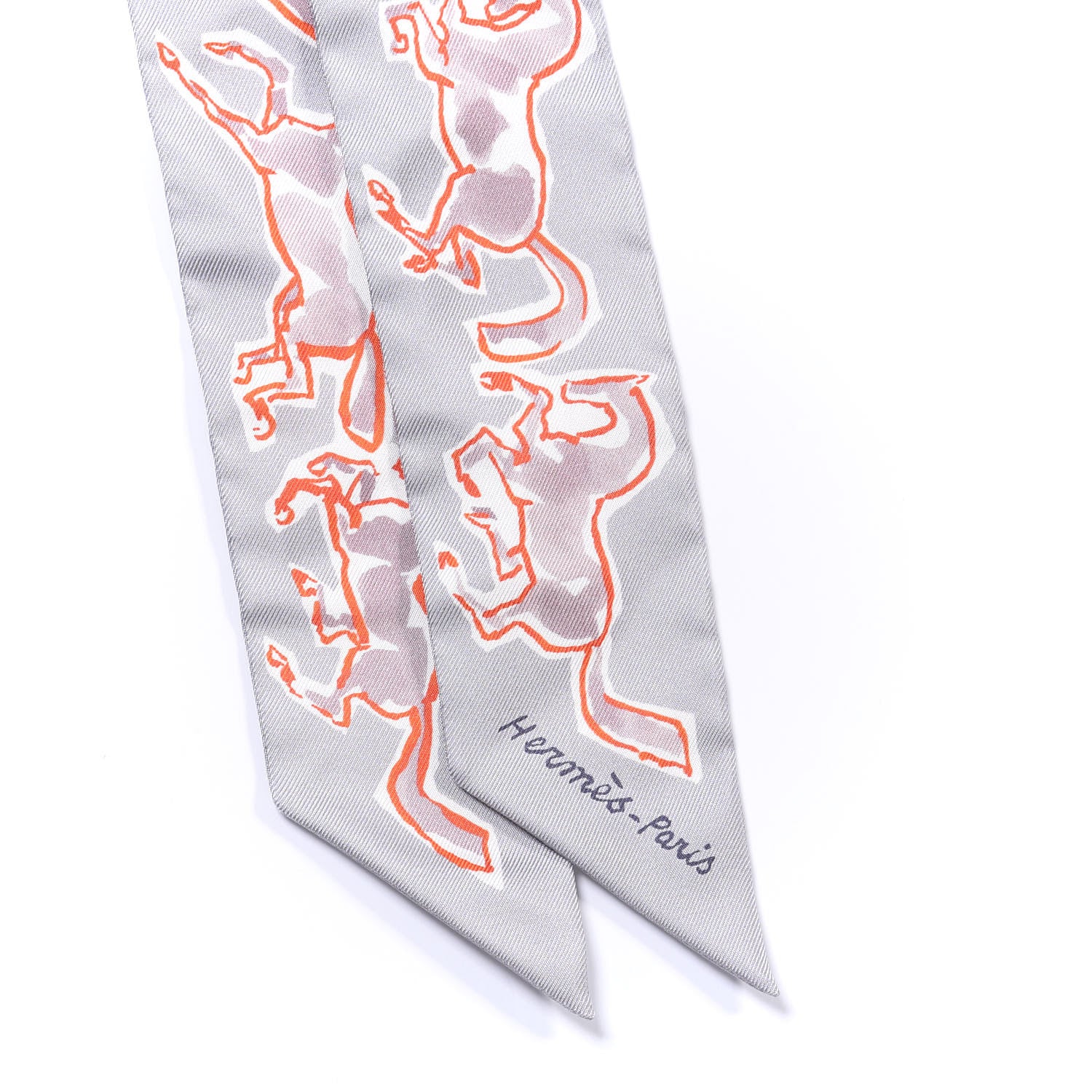 Hermes Silk Chevaux En Liberte Twilly Gris Perle Rouge White 4 of 4