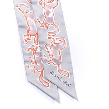 Hermes Silk Chevaux En Liberte Twilly Gris Perle Rouge White 4 of 4