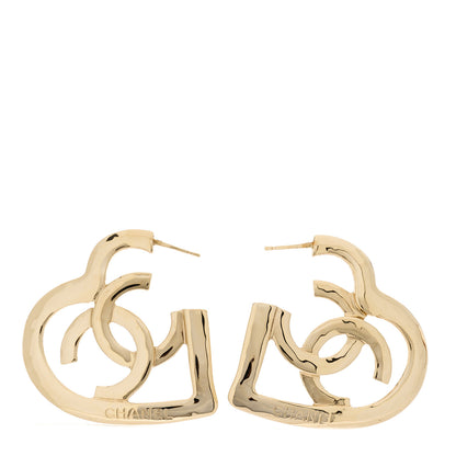 Chanel Metal CC Heart Coco In Love Hoop Earrings Gold 1 of 4