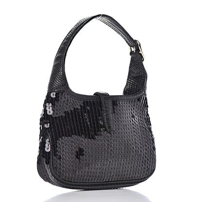 Gucci Sequin Lizard Jackie O Hobo Black 3 of 11