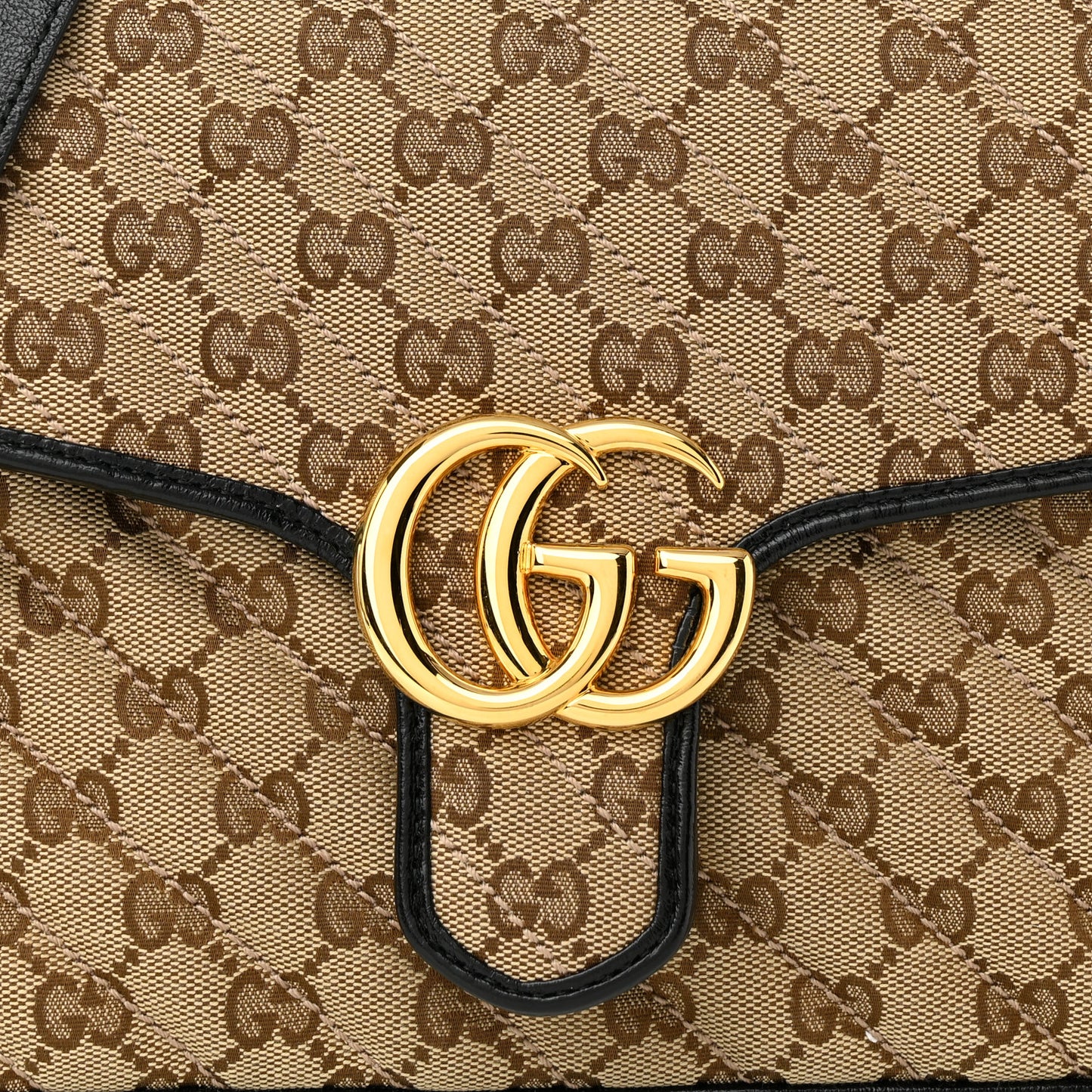 Monogram Azalea Calfskin Matelasse Diagonal Small GG Marmont Top Handle Shoulder Bag Beige Ebony Black