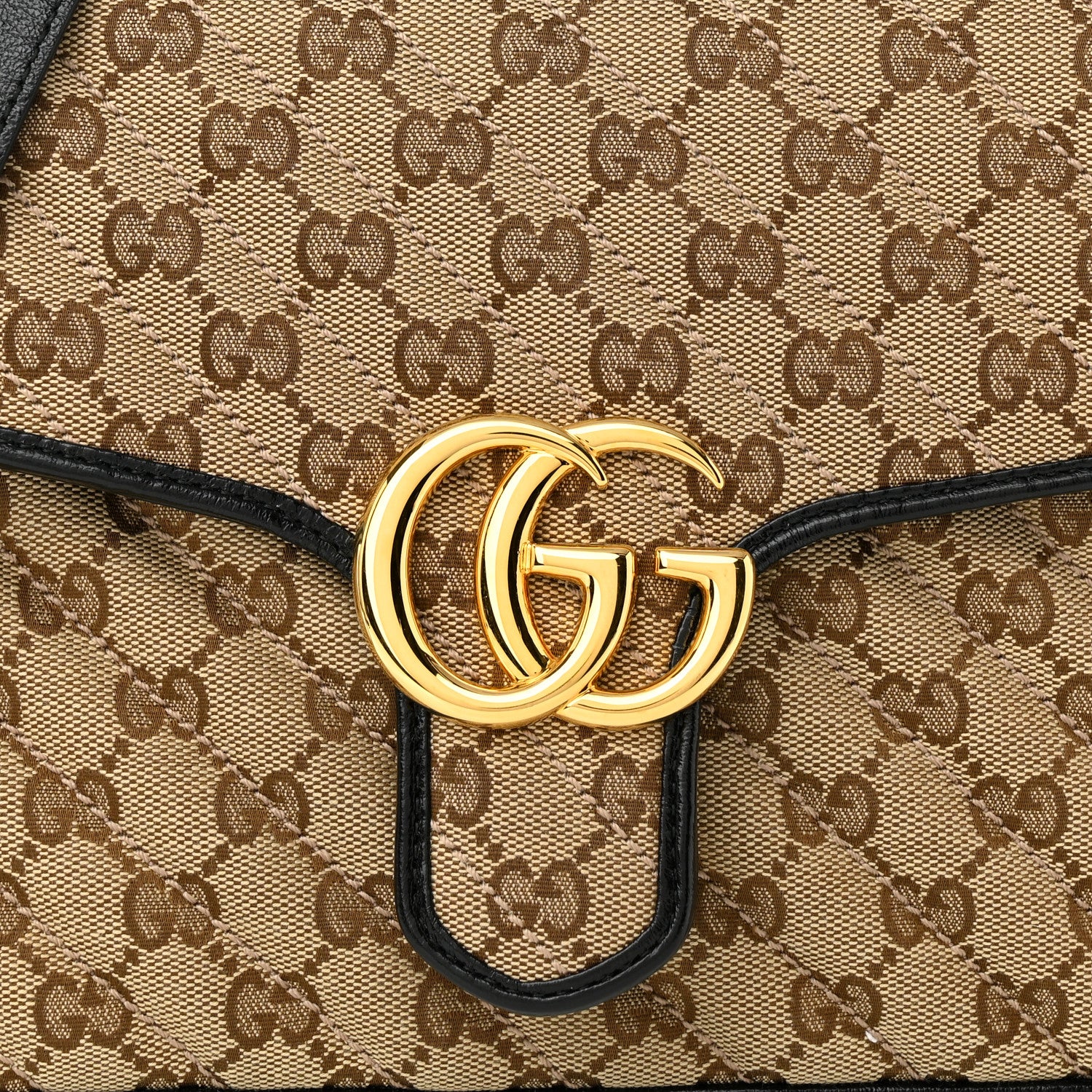 Gucci Monogram Azalea Calfskin Matelasse Diagonal Small GG Marmont Top Handle Shoulder Bag Beige Ebony Black 7 of 10