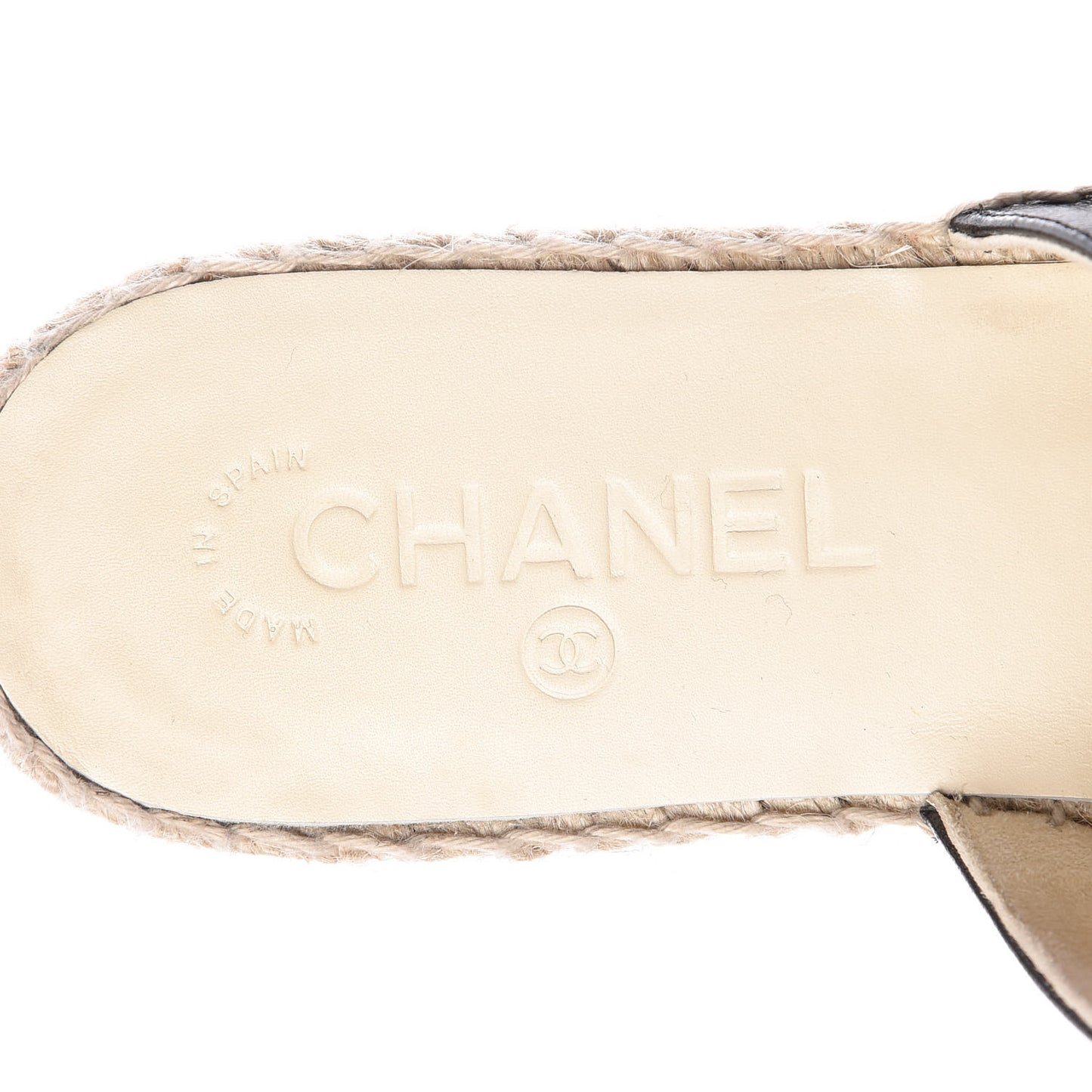 Iridescent Goatskin Patent CC Espadrille Mules 39 Black