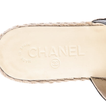 Chanel Iridescent Goatskin Patent CC Espadrille Mules 39 Black 6 of 8