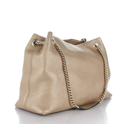Gucci Metallic Pebbled Calfskin Medium Soho Chain Shoulder Bag Golden Beige 3 of 8