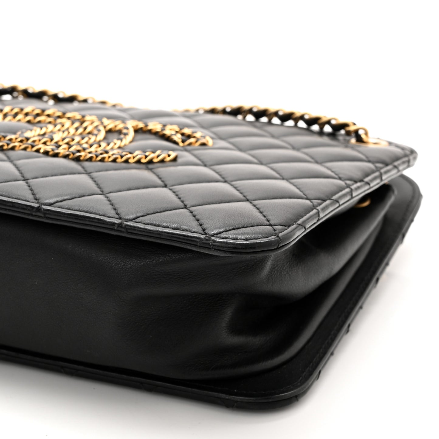 Calfskin Quilted CC Chain Accordion Tote Black