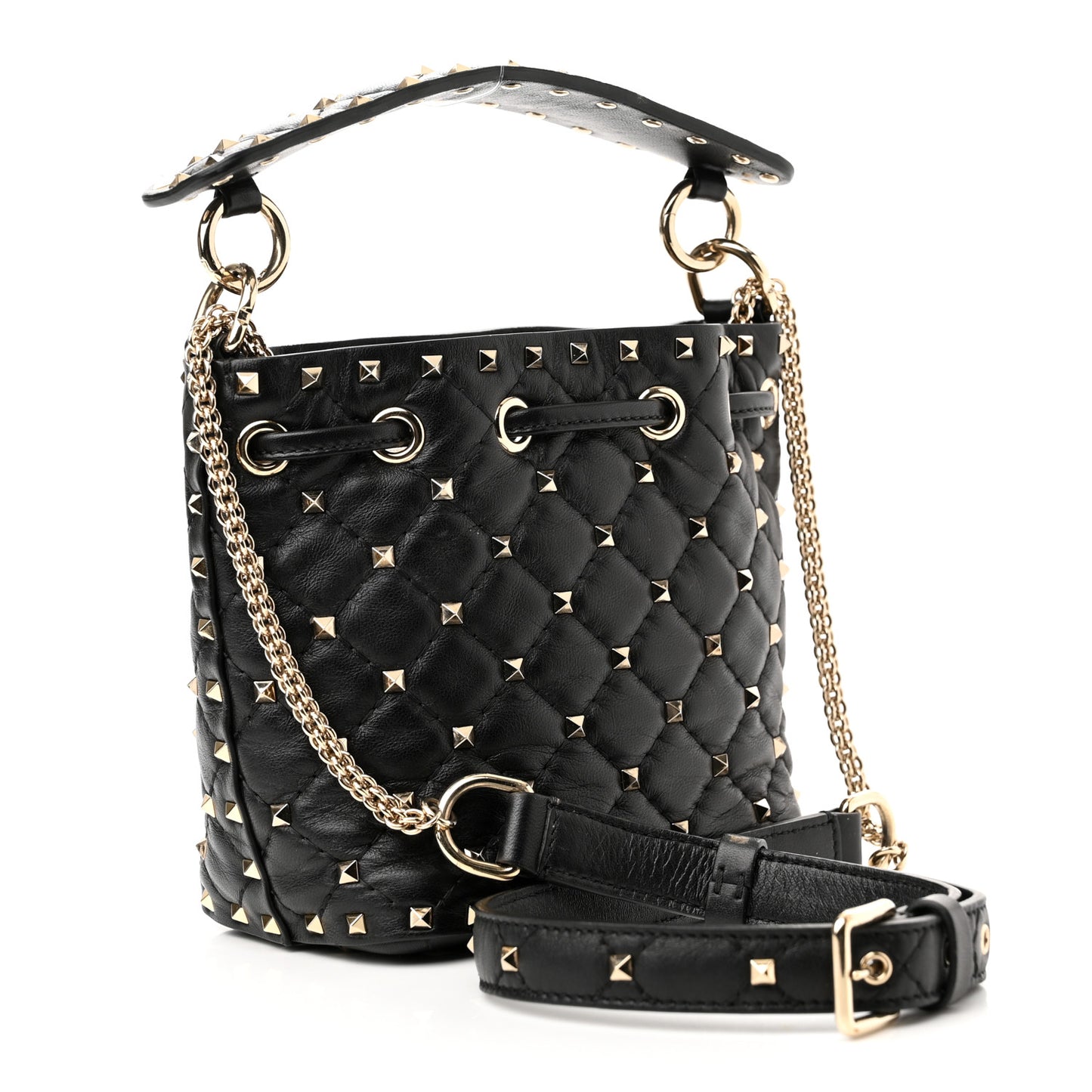 Nappa Mini Rockstud Spike Bucket Bag Black