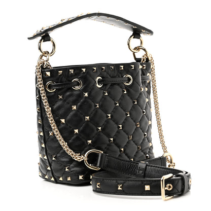 Valentino Garavani Nappa Mini Rockstud Spike Bucket Bag Black 3 of 11