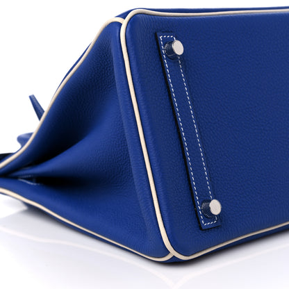 Hermes Togo Bi-Color Horseshoe Birkin 30 Bleu Electrique Craie 8 of 12