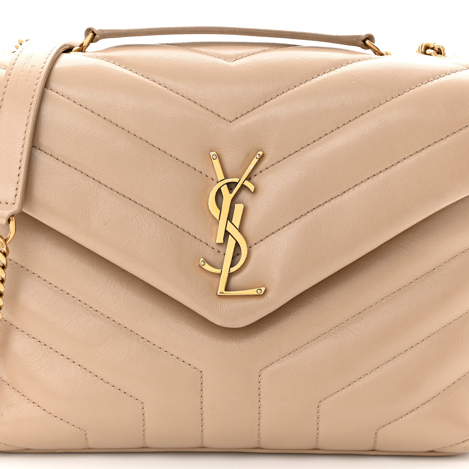 Saint Laurent Calfskin Y Quilted Monogram Small Loulou Chain Satchel Dark Beige 8 of 12