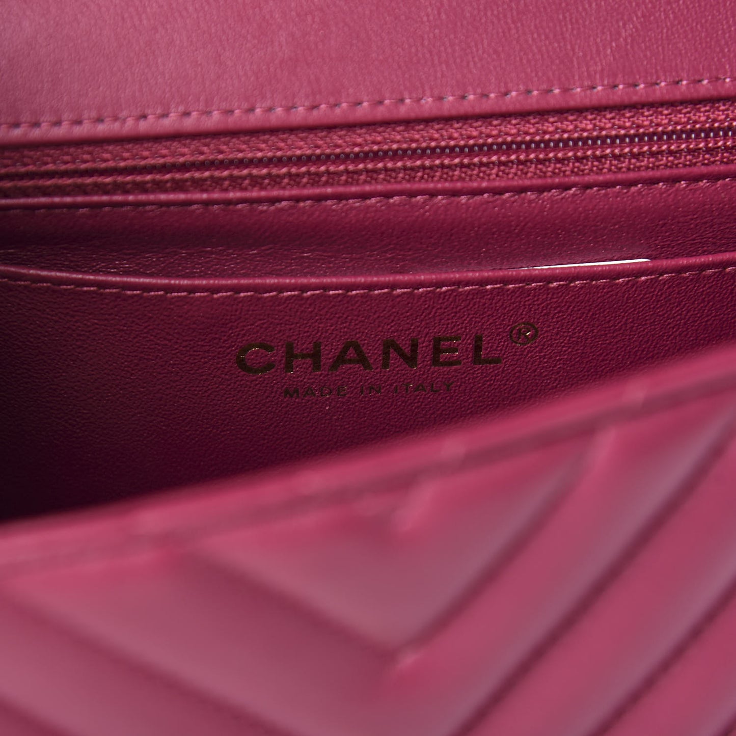 Lambskin Chevron Quilted Mini Rectangular Flap Dark Pink