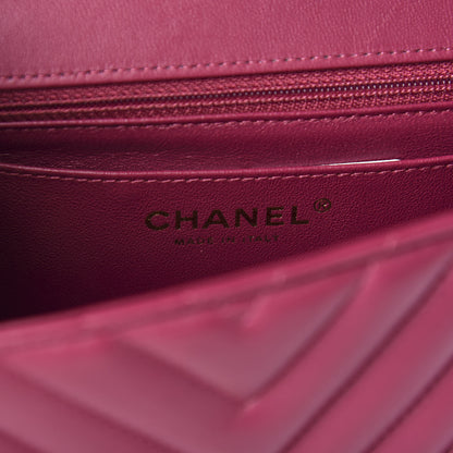 Chanel Lambskin Chevron Quilted Mini Rectangular Flap Dark Pink 6 of 10