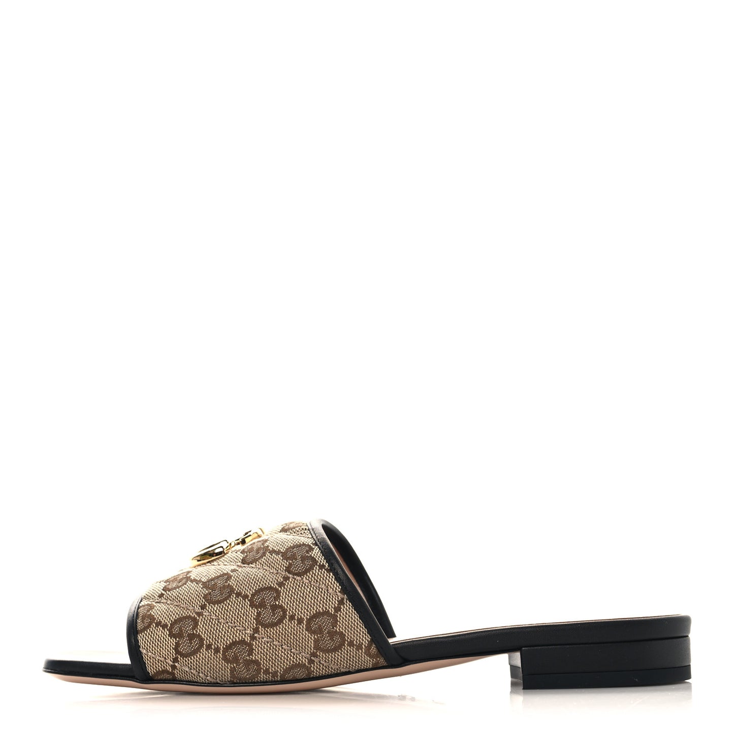 Monogram Matelasse Diagonal GG Marmont Flat Slide Sandals 37.5 Beige Ebony Black