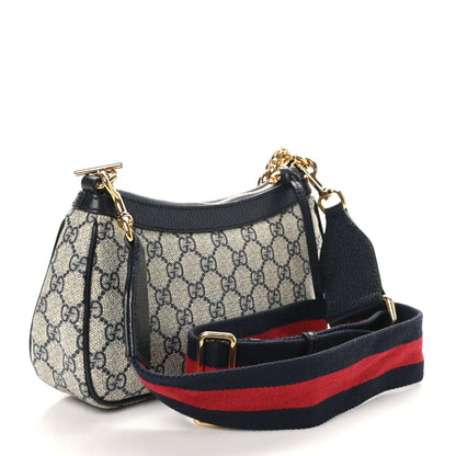 Gucci GG Supreme Monogram Textured Dollar Calfskin Web Small Ophidia GG Handbag Beige Blue 3 of 10