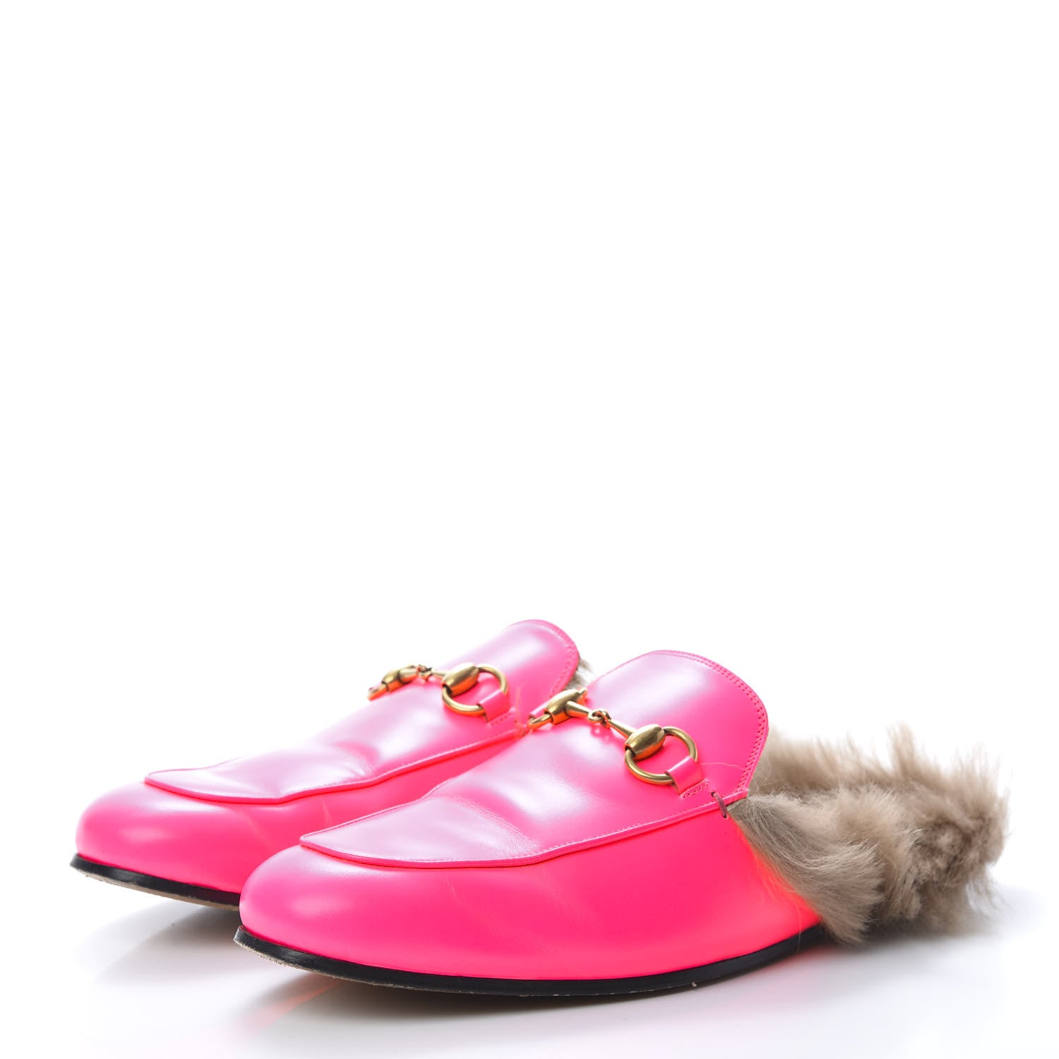 Gucci Calfskin Fur Mens Princetown Slippers 8 Fuxia Fluo Natural 3 of 13