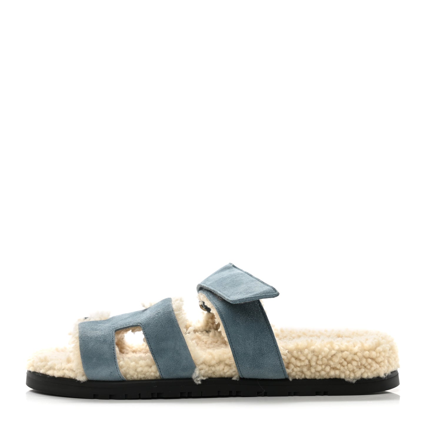 Suede Goatskin Woolskin Womens Chypre Sandals 38.5 Bleu Pinede Ecru