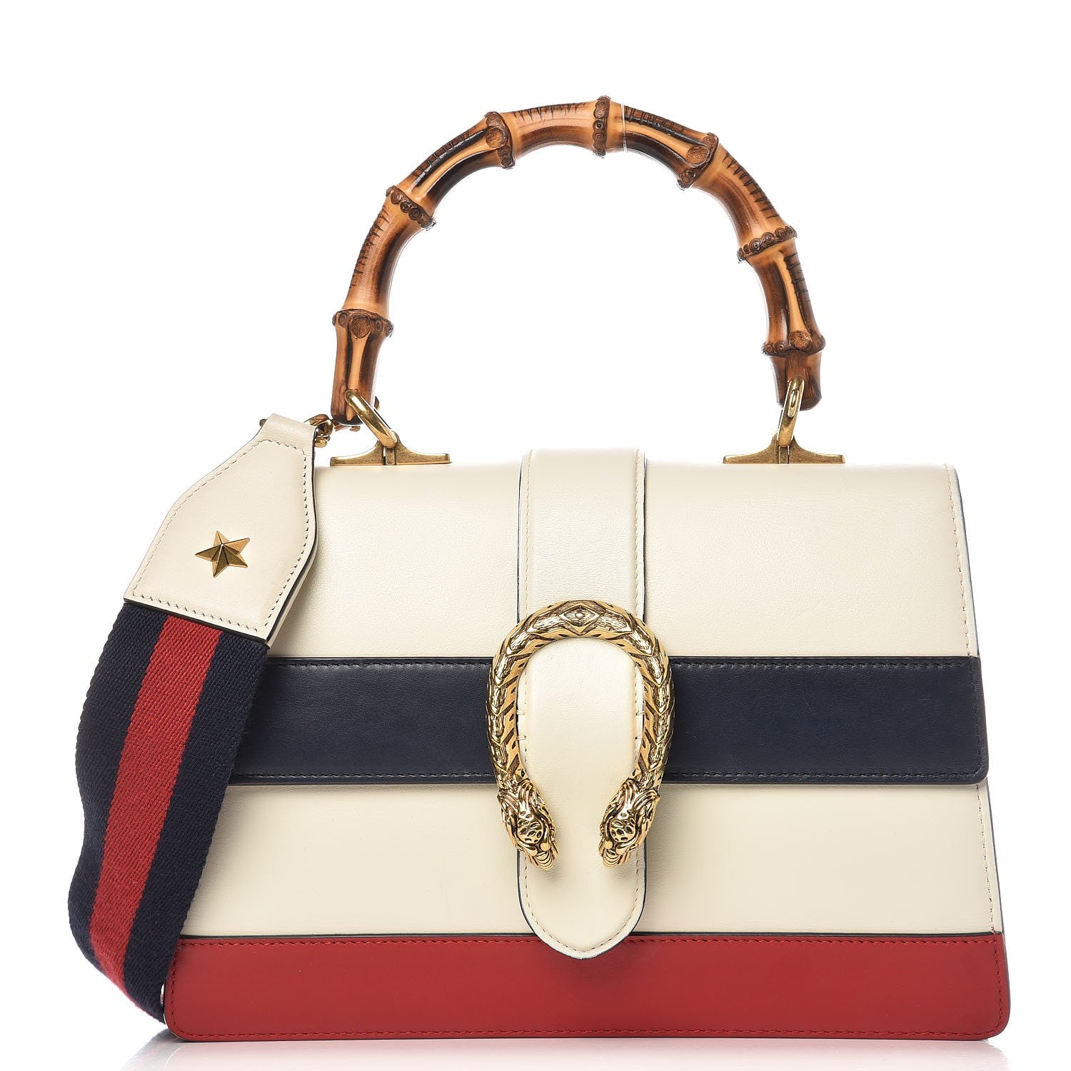 Gucci Calfskin Bamboo Web Medium Dionysus Top Handle Bag White Blue Hibiscus Red 1 of 14