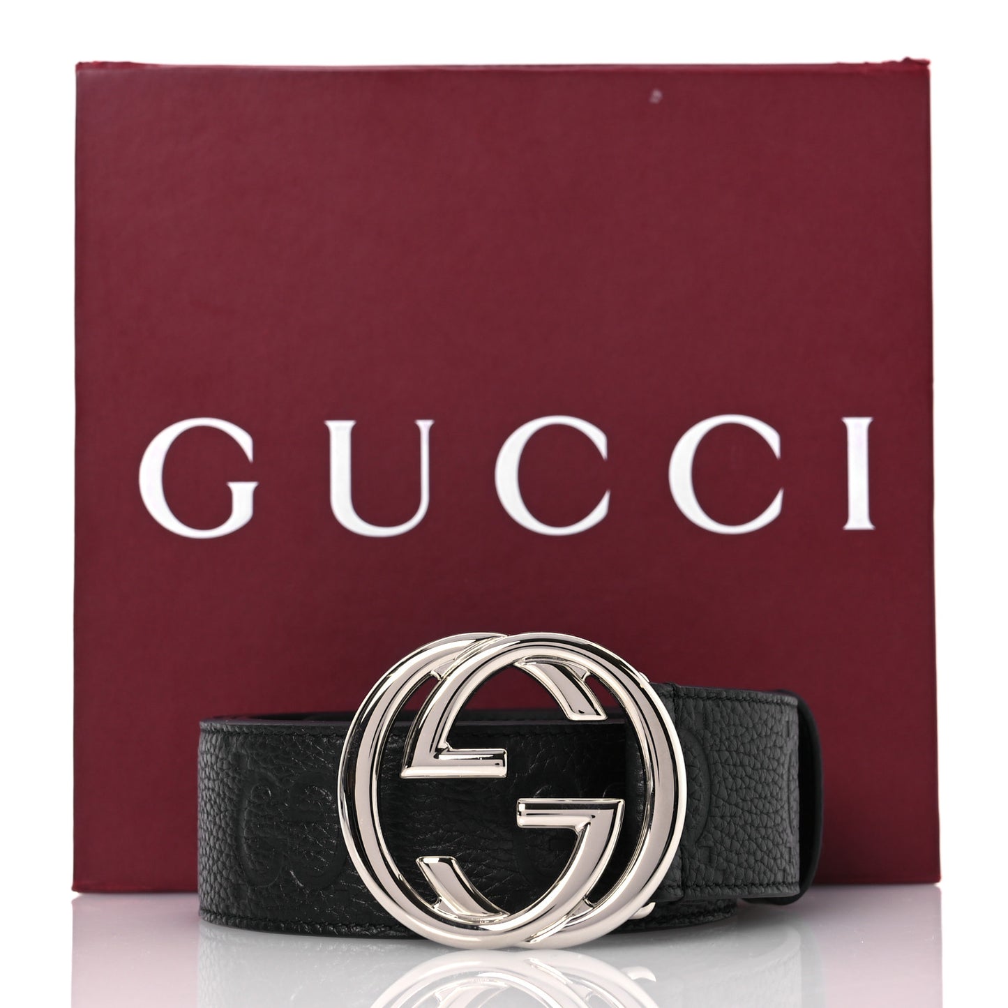 Piuma Calfskin Jumbo GG Embossed Interlocking G 40mm Belt 105 42 Black
