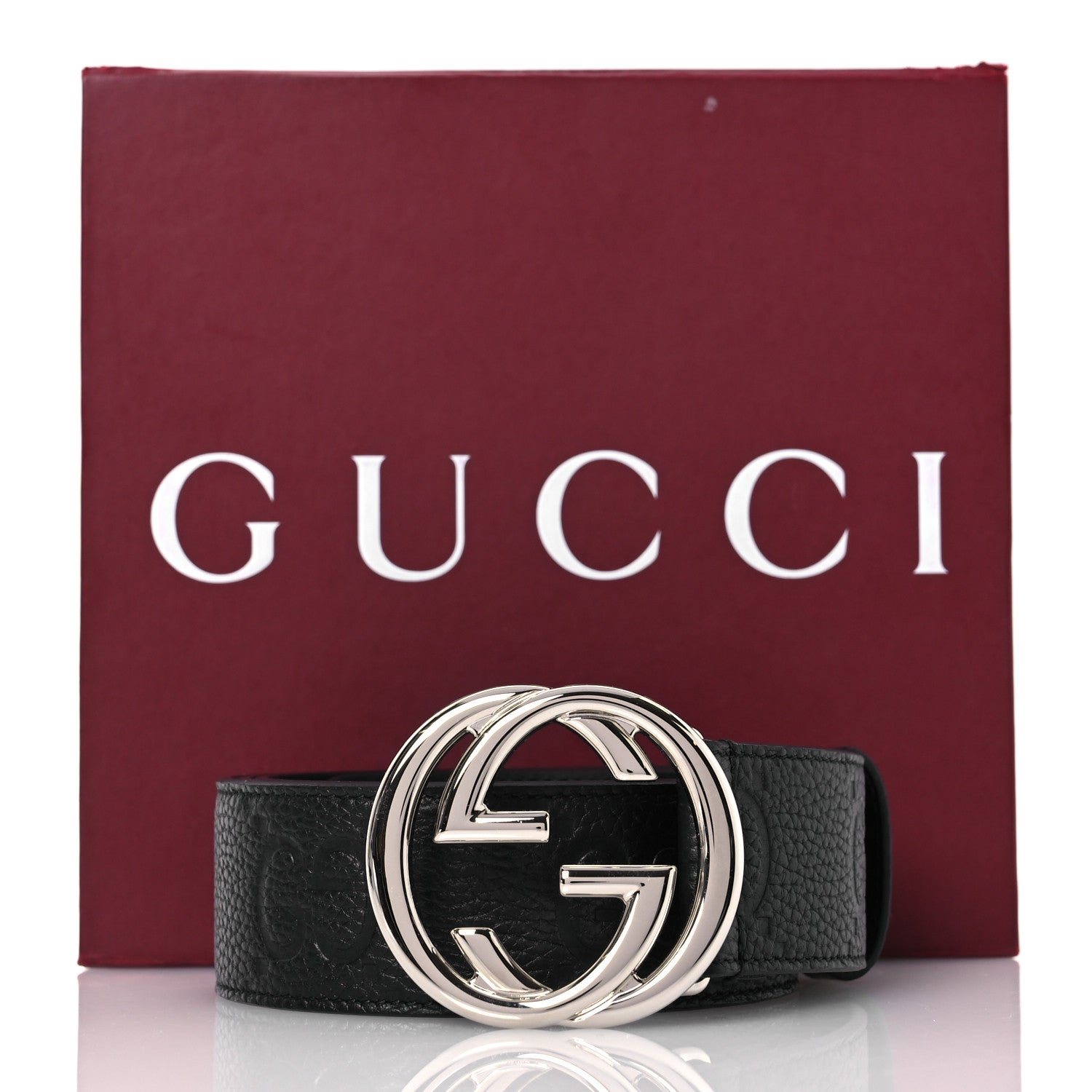 Gucci Piuma Calfskin Jumbo GG Embossed Interlocking G 40mm Belt 105 42 Black 8 of 8