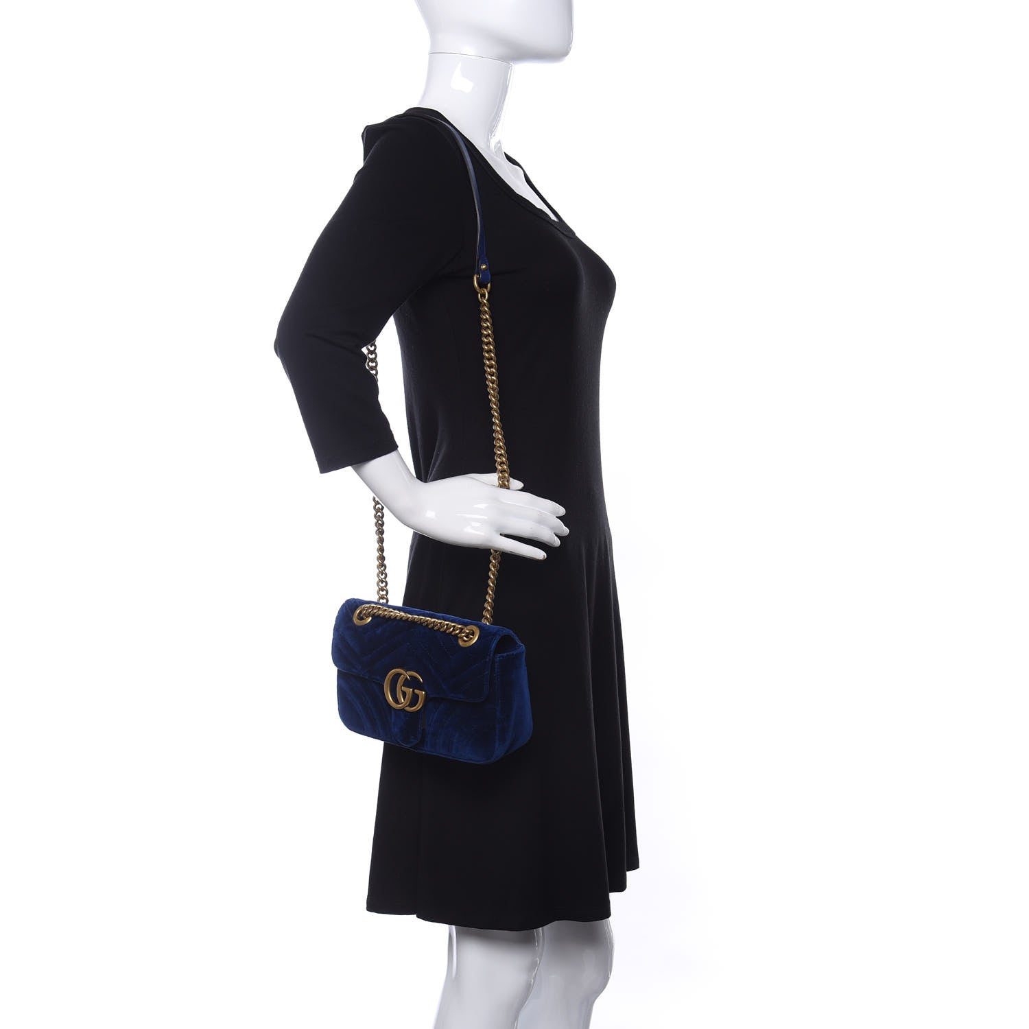 Gucci Velvet Matelasse Mini GG Marmont Shoulder Bag Cobalt Blue 2 of 10
