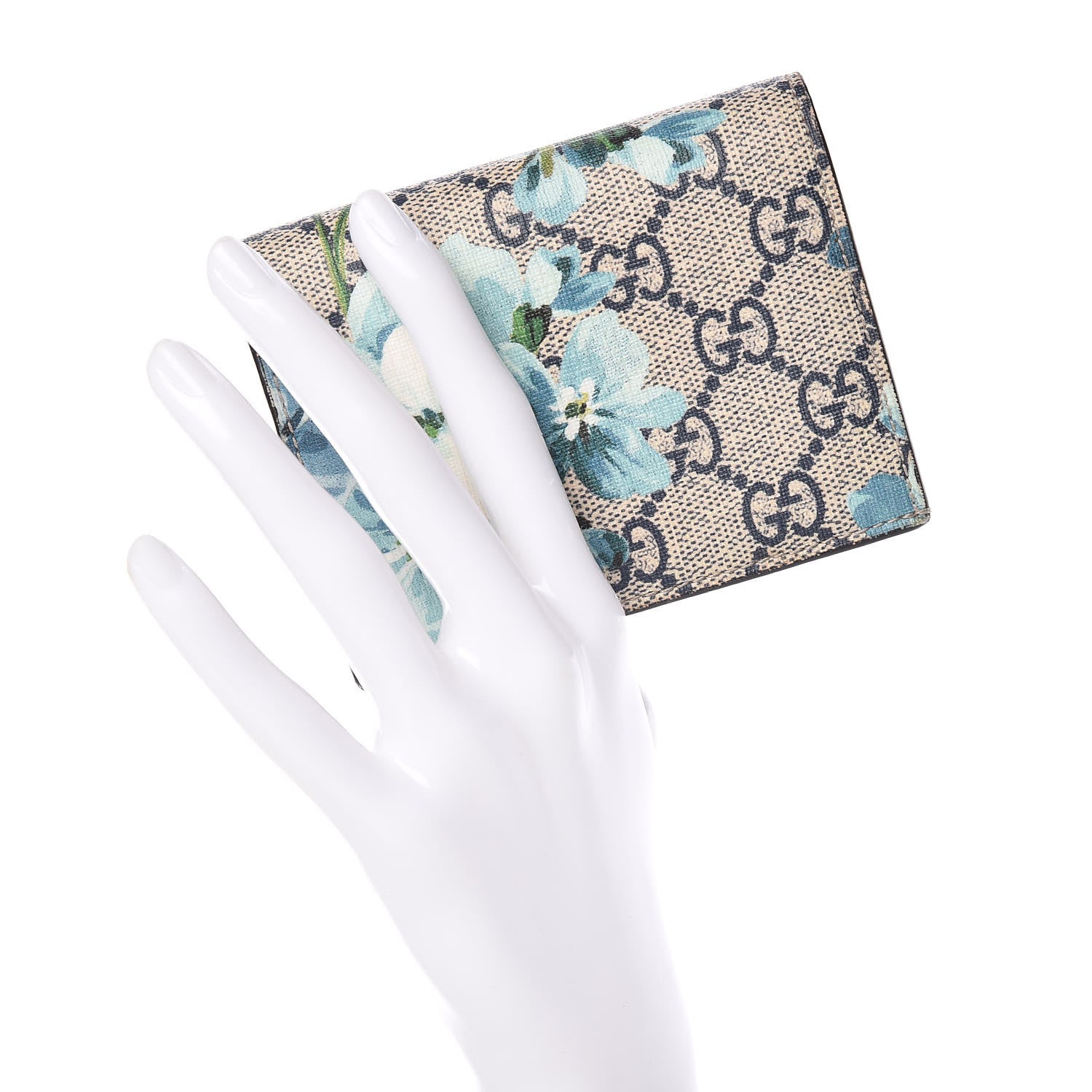 Gucci GG Supreme Monogram Blooms Card Case Beige Blue Navy Hibiscus Red 2 of 10