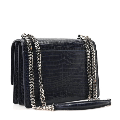 Saint Laurent Calfskin Crocodile Embossed Medium Monogram Sunset Navy 2 of 9