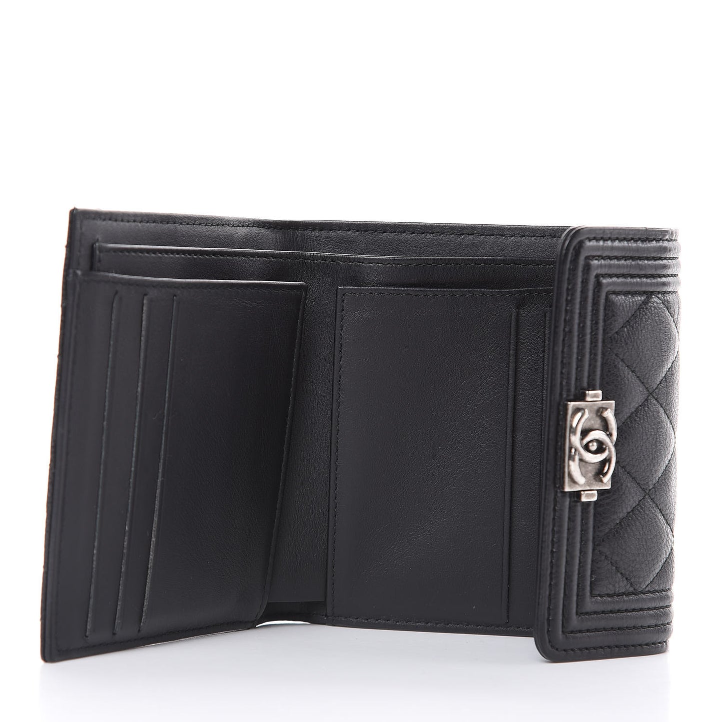 Calfskin Quilted Compact Boy Wallet Black