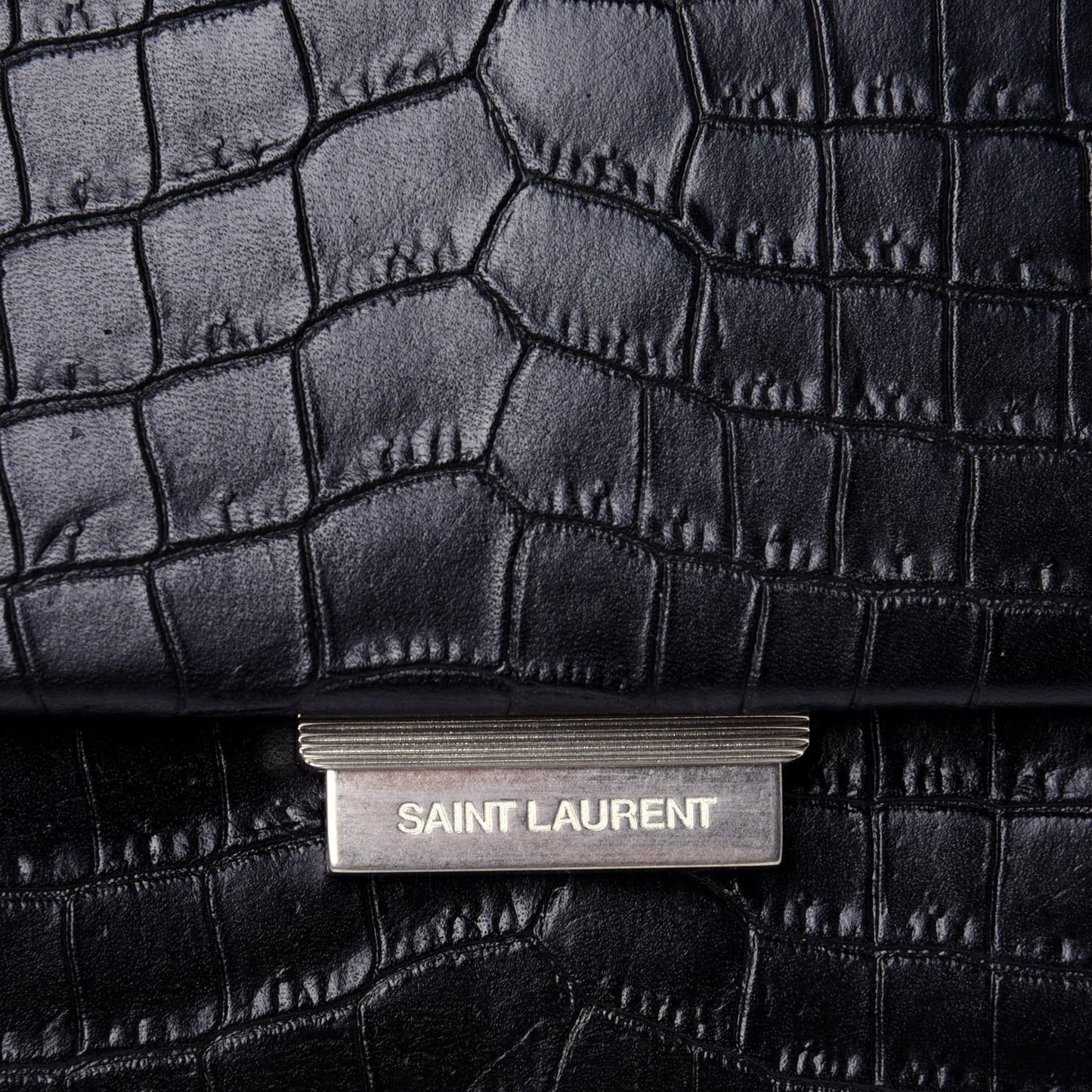 Calfskin Crocodile Embossed Small Babylone Black