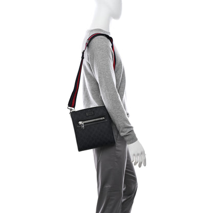 Gucci GG Supreme Monogram Web Small Flat Messenger Bag Black Grey 2 of 9