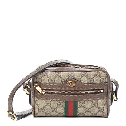 Gucci GG Supreme Monogram Web Mini Ophidia Shoulder Bag Brown 1 of 9