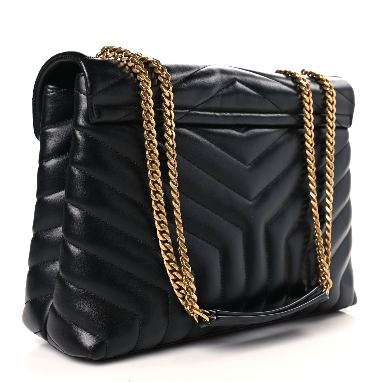 Calfskin Y Quilted Monogram Medium Loulou Chain Satchel Black