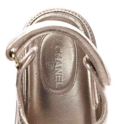 Chanel Iridescent Lambskin Quilted Velcro Dad Sandals 38 Light Bronze 7 of 9