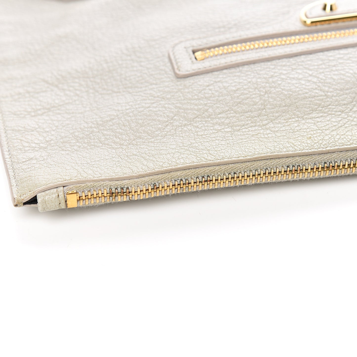 Chevre Gold Metallic Edge Hardware Pouch Gris Glace