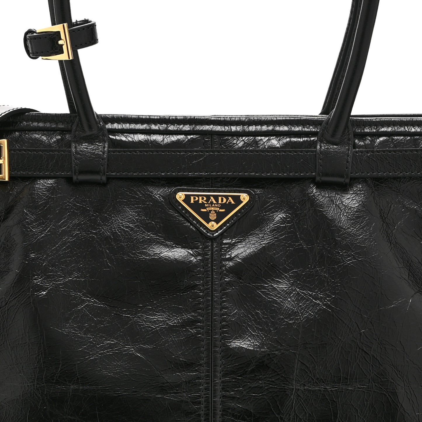 Glossy Calfskin Triangle Large Bonnie Shoulder Bag Black