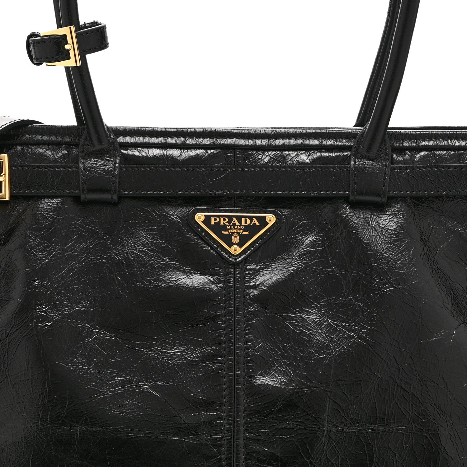 Prada Glossy Calfskin Triangle Large Bonnie Shoulder Bag Black 8 of 10